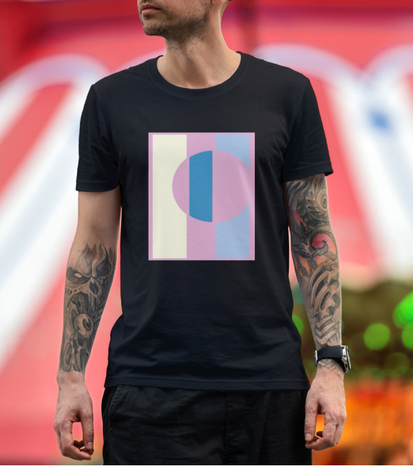 Premium T-Shirt: Pink Circle with Blue and Yellow Geometric Shapes T-Shirt Pink Circle with Blue and Yellow Geometric Shapes T-Shirt