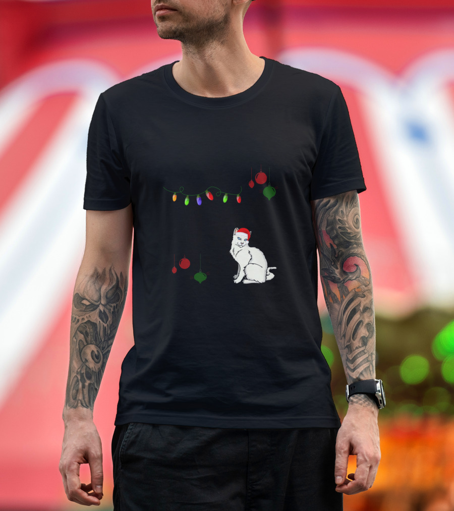 Turkish Van Around the Christmas Tree with Festive Lights and Ornaments T-Shirt