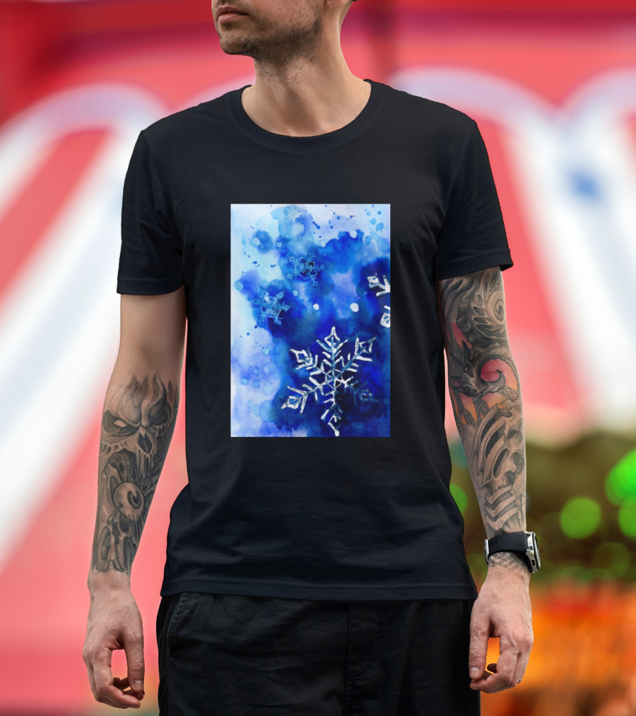 Blue Blurry Snowflakes Watercolor Splatter T-Shirt
