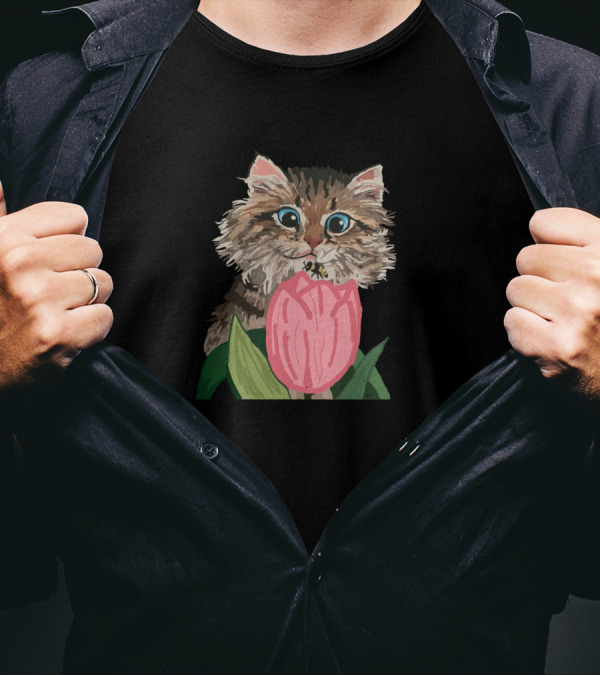 Cat Kitten With Tulip Kitty T-Shirt