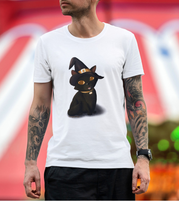 Premium T-Shirt: Cats Halloween Witch Hat Kitten Funny Cat Kitty T-Shirt Cats Halloween Witch Hat Kitten Funny Cat Kitty T-Shirt