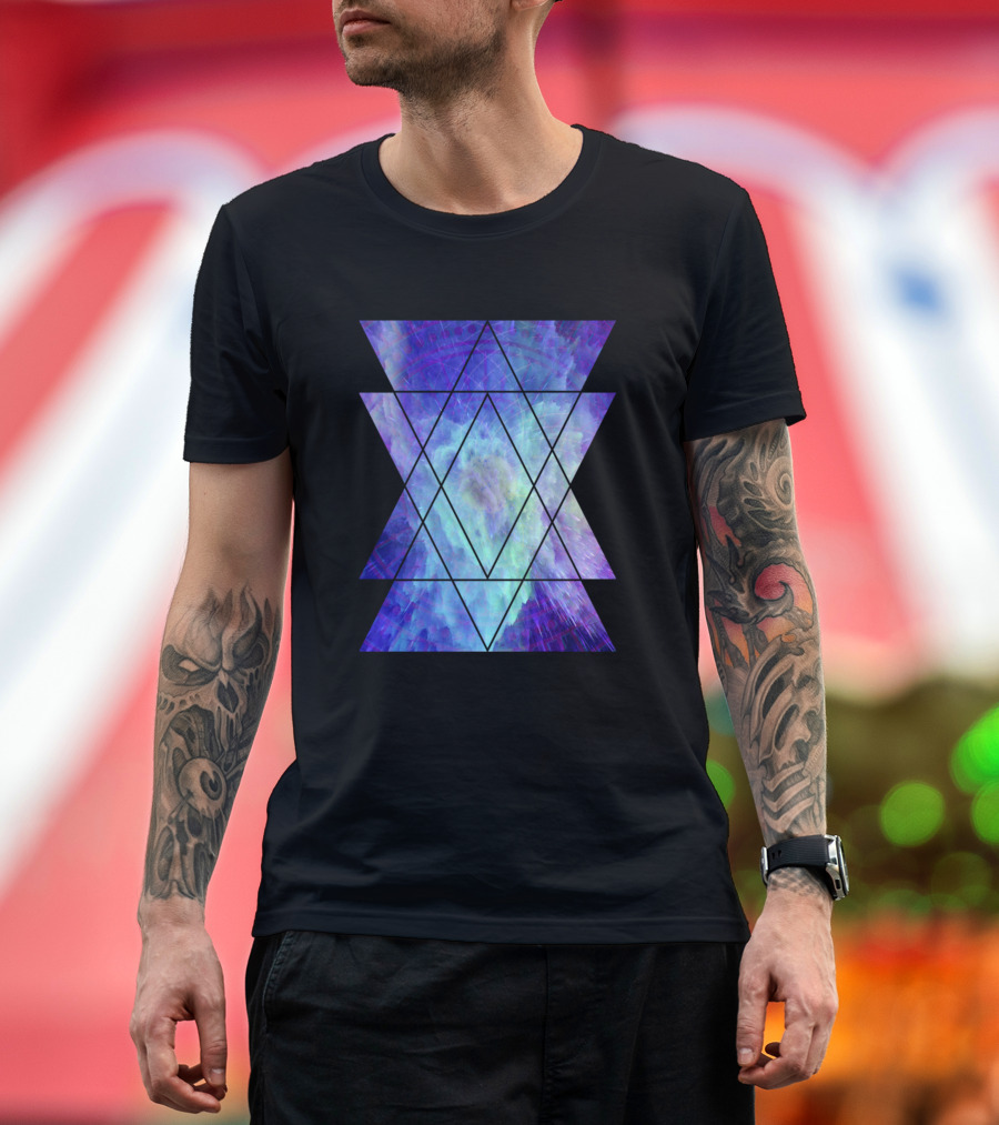 Geometric Galaxy Nebula Triangles T-Shirt
