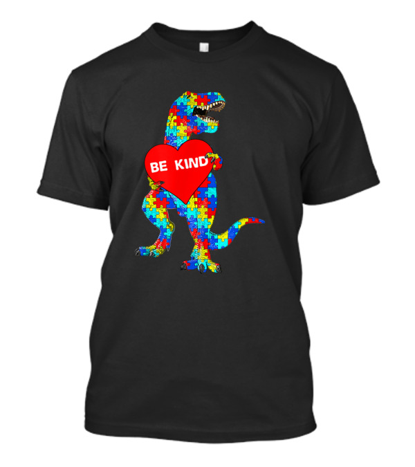 Be Kind Autism Puzzle T-Rex Holding Heart T-Shirt