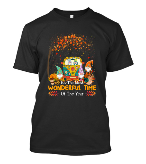 It's The Most Wonderful Time Of The Year Gnomes Autumn Scene With Leaves And Van T-Shirt