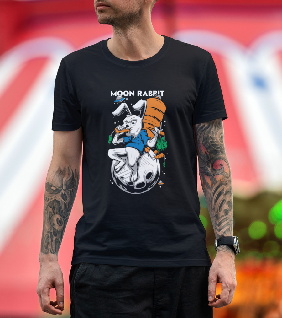 MOON RABBIT IN SPACE ENJOYING GIANT CARROT T-Shirt