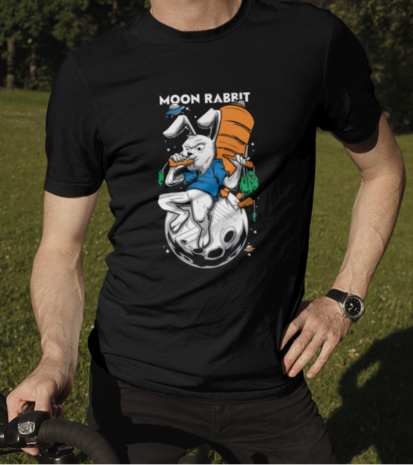 MOON RABBIT IN SPACE ENJOYING GIANT CARROT T-Shirt