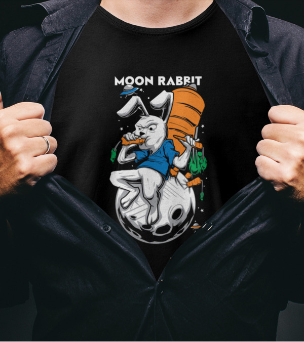 MOON RABBIT IN SPACE ENJOYING GIANT CARROT T-Shirt