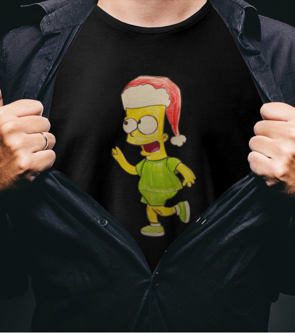 Bart Simpson New Year Merry Christmas Santa Hat Mood T-Shirt