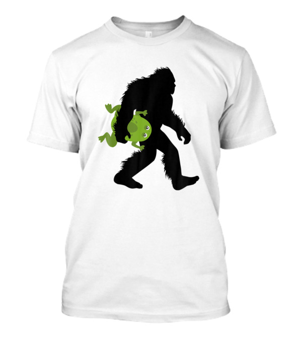 Bigfoot Carrying Frog Sasquatch With Tadpole Anima Frog On Bigfoot's Back T-Shirt