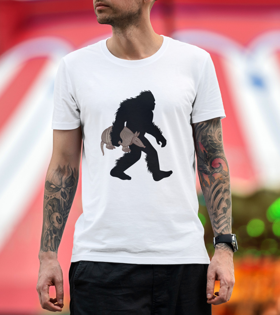 Bigfoot Carrying Armadillo Silhouette Cryptid Sasquatch T-Shirt