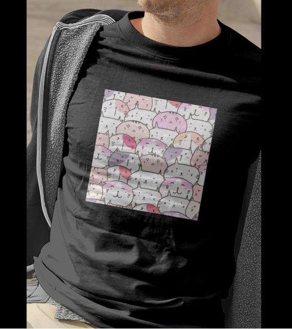 Colorful Cat Faces Pattern T-Shirt
