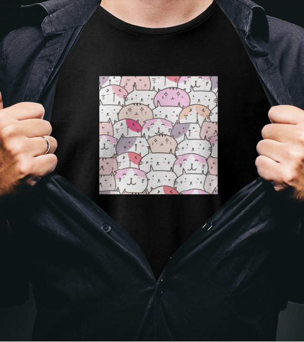 Colorful Cat Faces Pattern T-Shirt