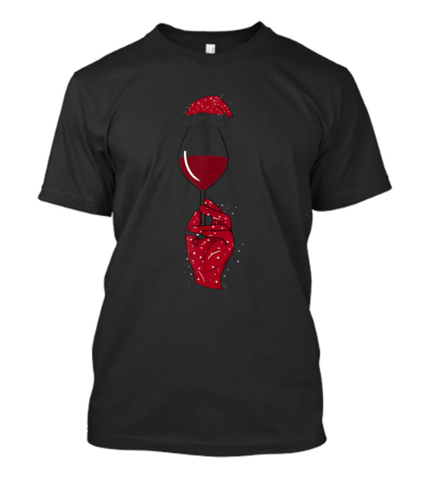 Funny DrinkingStyle Santa Hat Red Wine Glass Hand T-Shirt