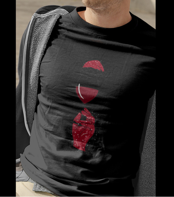 Funny DrinkingStyle Santa Hat Red Wine Glass Hand T-Shirt