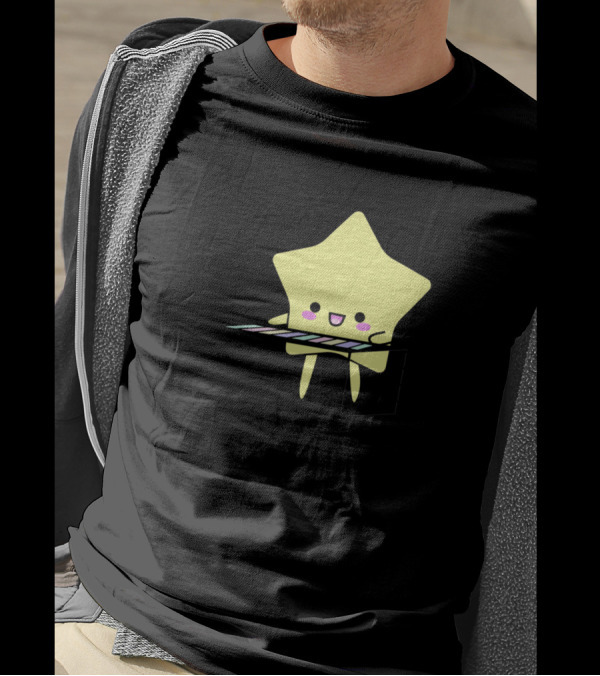 Hocchi The Star Keyboard Player Cute Star Character Playing Piano T-Shirt