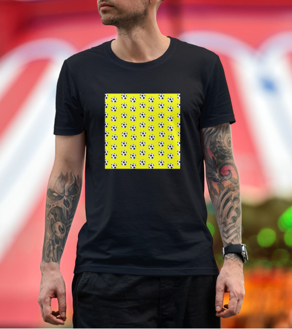 Premium T-Shirt: Neck Gaiter Soccer Team Yellow Soccer Balls T-Shirt Neck Gaiter Soccer Team Yellow Soccer Balls T-Shirt