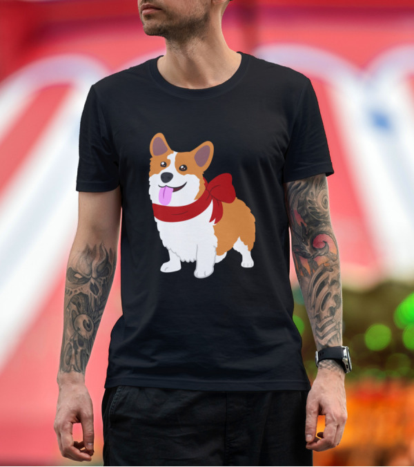 Premium T-Shirt: Festive Christmas Corgi with Red Bow T-Shirt Festive Christmas Corgi with Red Bow T-Shirt