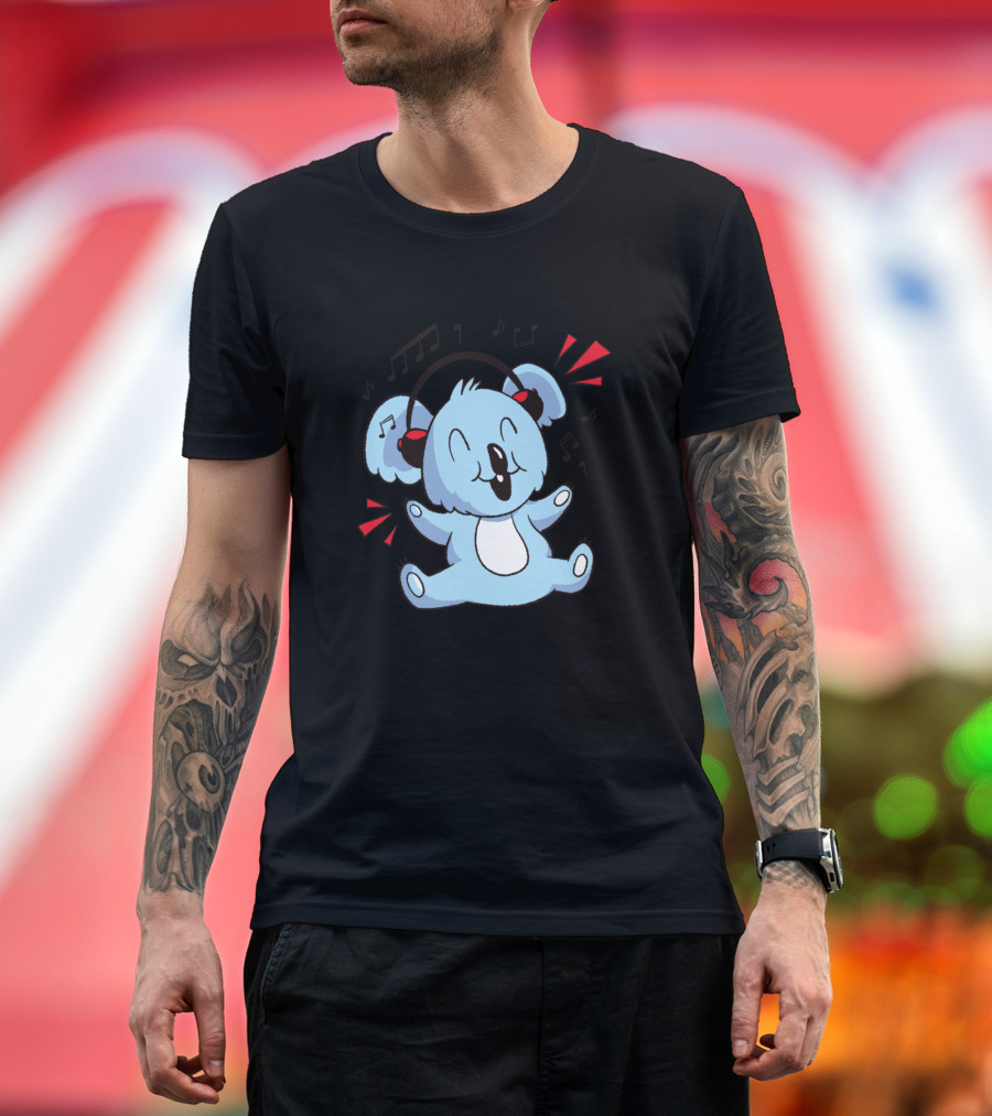 Dancing Koala Listening to Music with Headphones and Musical Notes T-Shirt