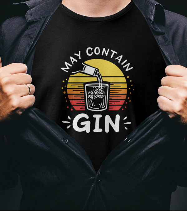 May Contain Gin Retro Sunset Glass Pouring Gin T-Shirt