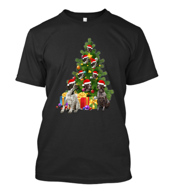 German Shorthaired Pointer Dogs With Santa Hats Around Christmas Tree With Gifts T-Shirt