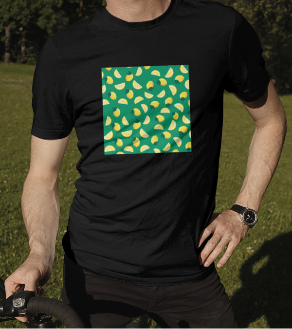 Lemon Fruit Pattern Print Background Present Green Lemons Slices T-Shirt
