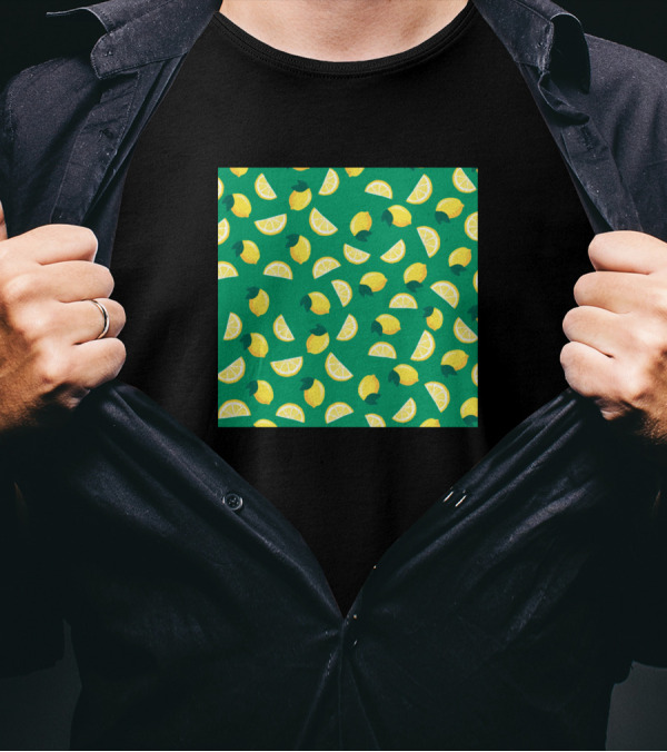 Lemon Fruit Pattern Print Background Present Green Lemons Slices T-Shirt