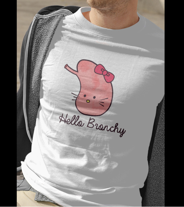 Hello Bronchy Funny Lungs Appreciation Kitty Bow T-Shirt