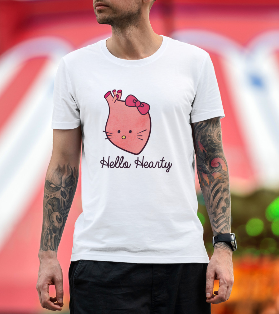 Hello Hearty Cute Heart Bow Whiskers Appreciation T-Shirt