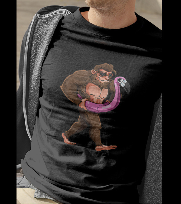 Pool Party Bigfoot Pink Flamingo Float Sasquatch T-Shirt