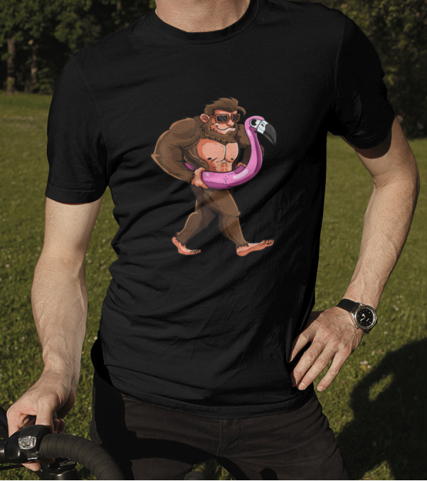 Pool Party Bigfoot Pink Flamingo Float Sasquatch T-Shirt
