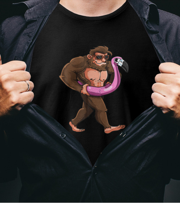 Pool Party Bigfoot Pink Flamingo Float Sasquatch T-Shirt