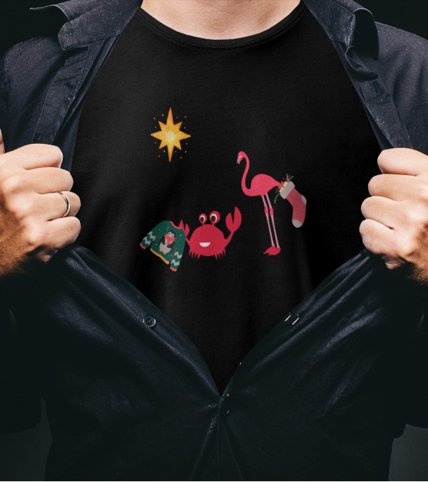 Happy Xmas True Love Between A Flamingo And Crab T-Shirt