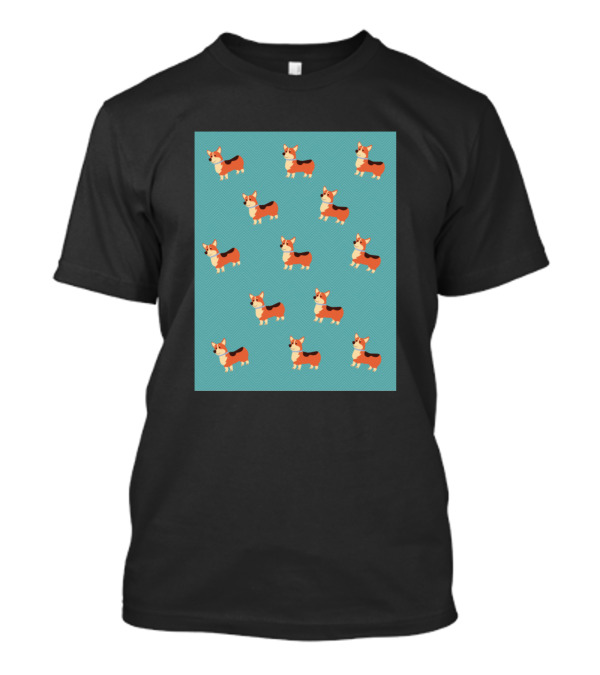 Corgi Pattern Aqua Background T-Shirt
