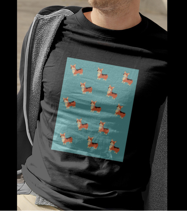 Corgi Pattern Aqua Background T-Shirt