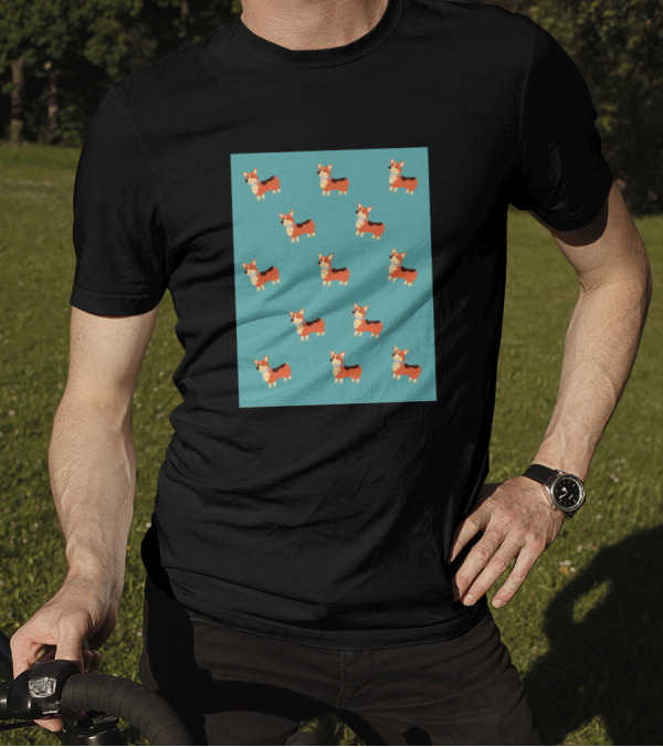 Corgi Pattern Aqua Background T-Shirt