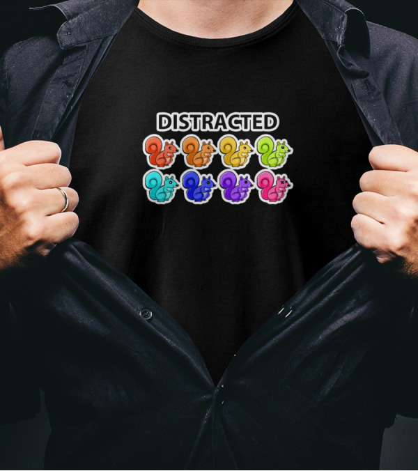 Distracted Rainbow Squirrels ADHD Brain T-Shirt