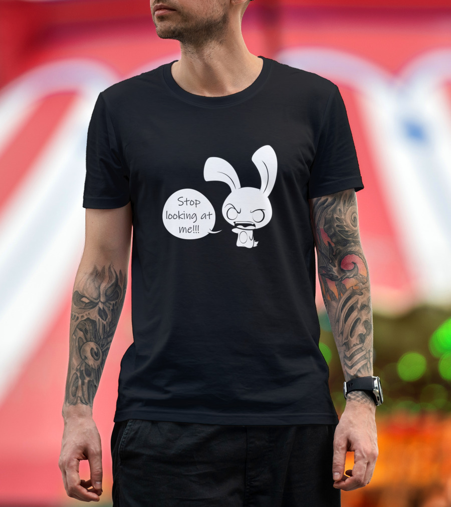Stop Looking At Me Angry Cartoon Bunny T-Shirt