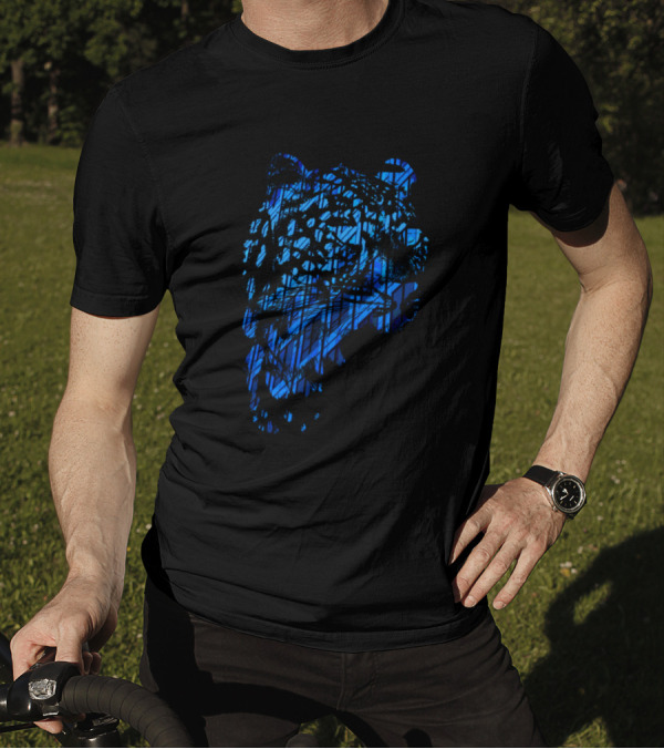 Cheetah Blue Double Exposure With Abstract Lines T-Shirt