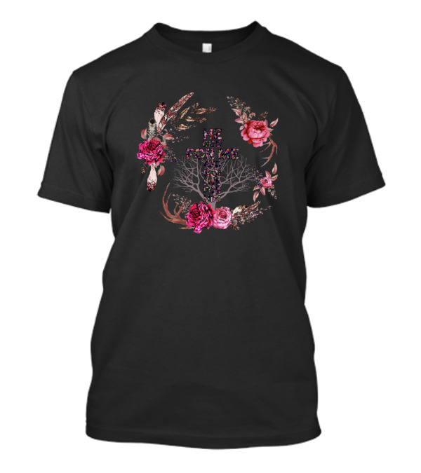 He Died For Me And So I Live For Him Floral Cross T-Shirt