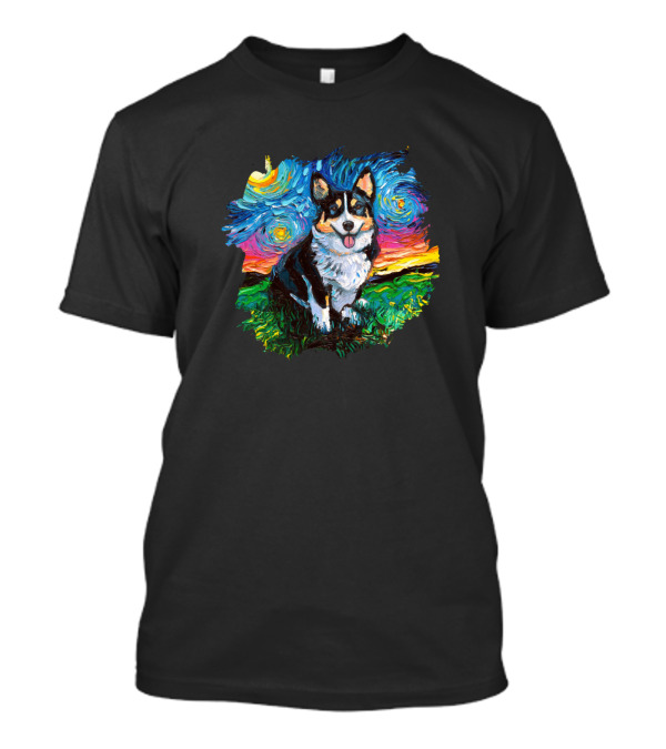 Tri Color Corgi Starry Night Van Gogh Style Painting T-Shirt