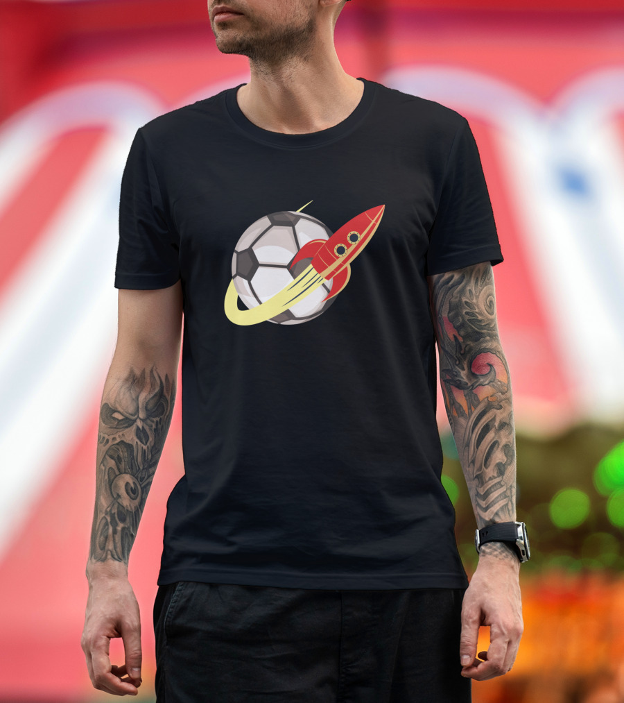 Rocket Orbiting Soccer Ball Planet T-Shirt