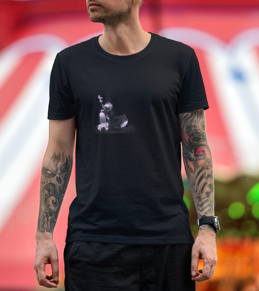 Vague Hope Somber Figure Holding Cross Monochrome T-Shirt