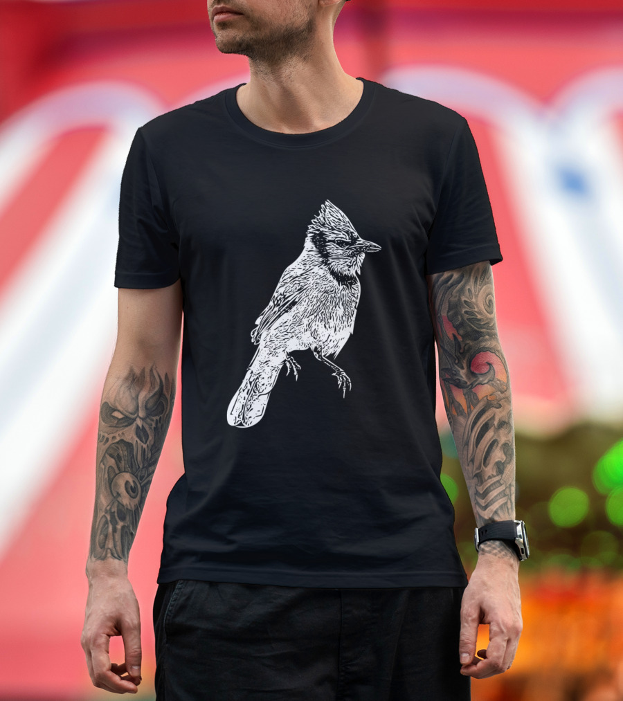 Blue Jay White Bird Sketch T-Shirt