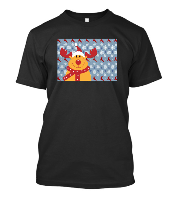 Happy Rudolf The Reindeer With Snowflakes And Santa Hat T-Shirt