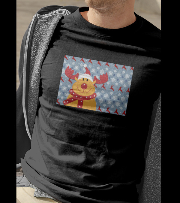 Happy Rudolf The Reindeer With Snowflakes And Santa Hat T-Shirt
