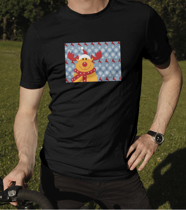 Happy Rudolf The Reindeer With Snowflakes And Santa Hat T-Shirt