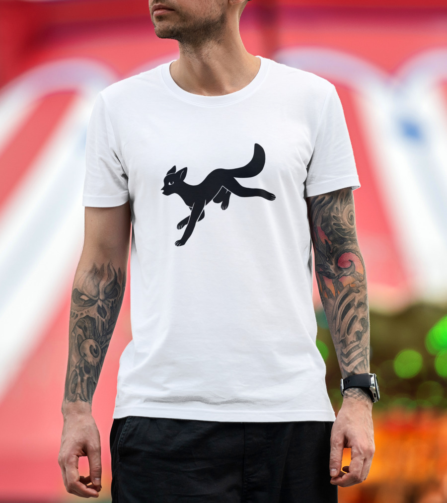 Jumping Wolf Silhouette Dark Forest Night Sky T-Shirt
