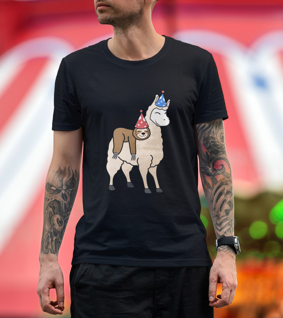 Llamazing Since 2008 Wild Sloth Riding Festive Party Hats T-Shirt