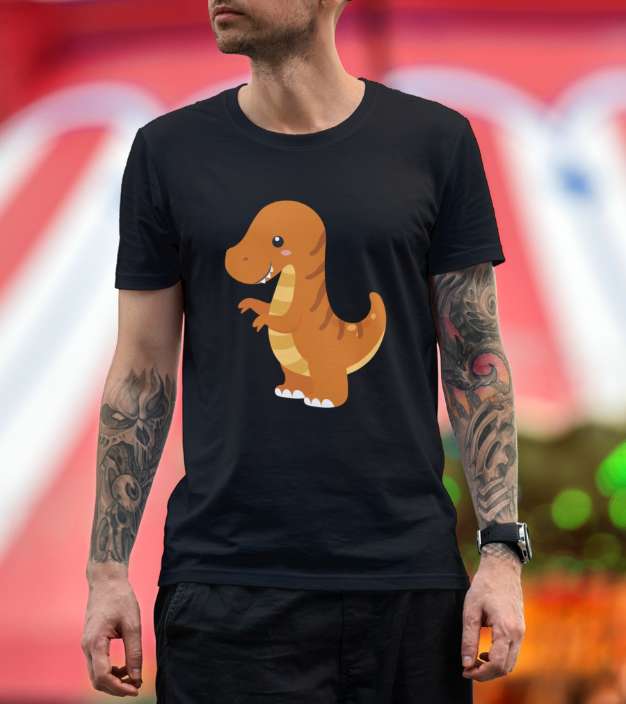 Orange Tyrannosaurus Rex Cartoon T-Shirt