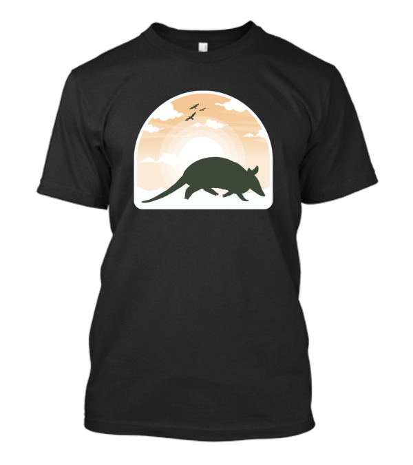 Pangolin Armadillo Silhouette In Sunset Sky With Birds T-Shirt
